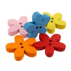 Цветни дървени копчета с цветя - 100 бр