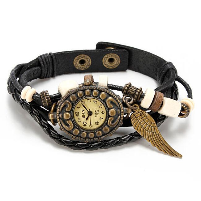 Vintage retro hodinky - koženkový pásek - černé 1