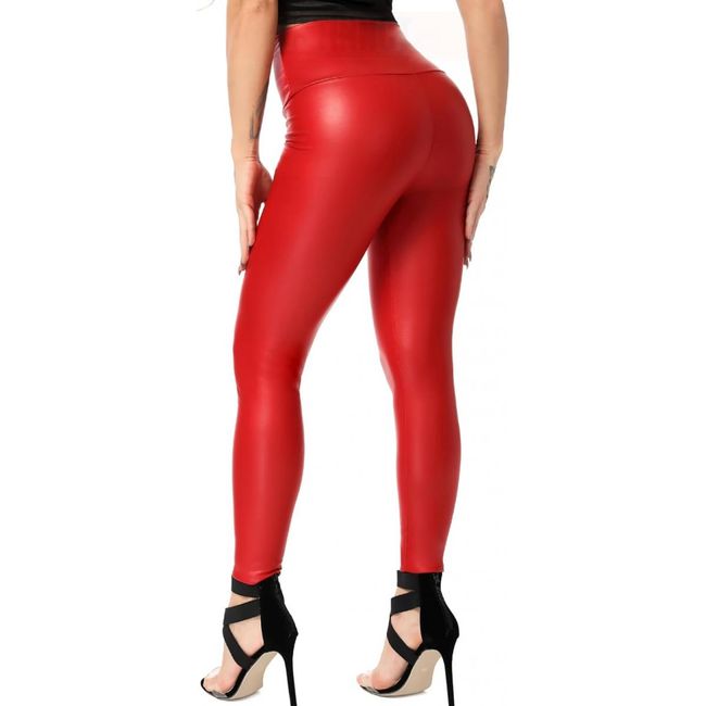 Női magas derekú műbőr leggings, piros, XS - XXL méret: ZO_73d53e04-f9da-11ee-ac01-42bc30ab2318 1