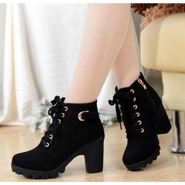Дамски есенни ботуши на ток - 3 цвята Черно - 24,5 см (размер 39), Размери на обувките: ZO_236850-39 1