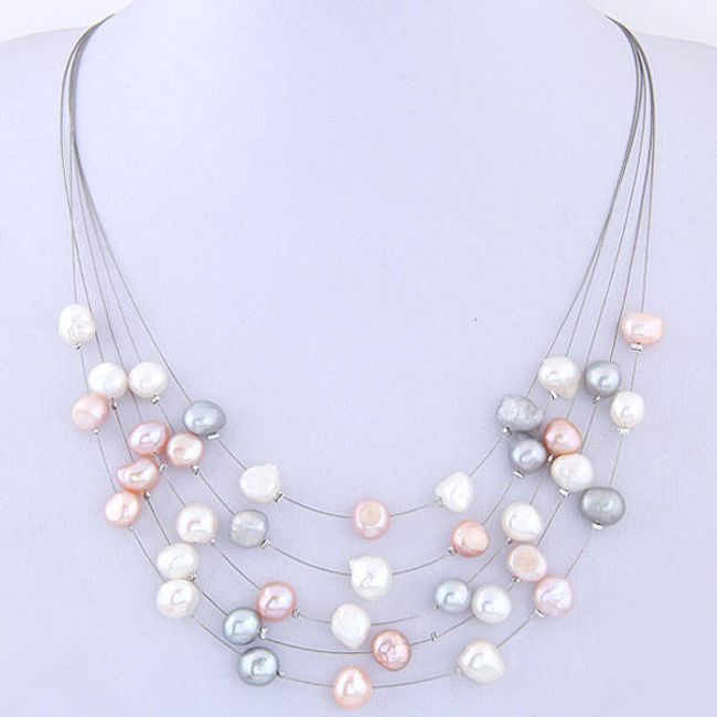 Vícevrstvý náhrdelník s perleťovými korálky - barevný 1