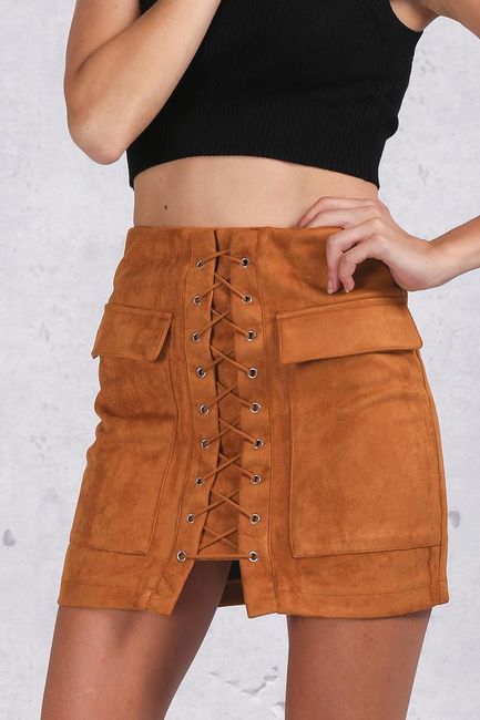 Ženska mini suknja s vezicama i džepovima 1