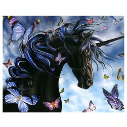 Pictură pe piatră - Unicornul negru