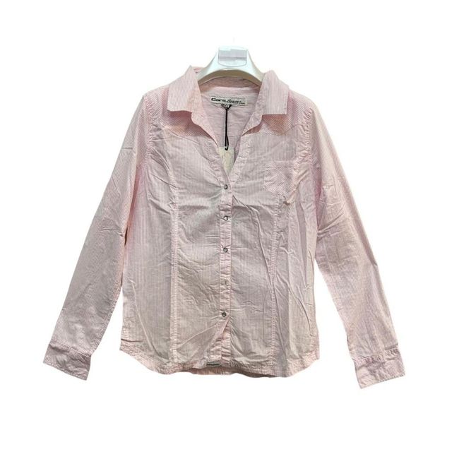 Damska koszula w paski z długim rękawem - biało-różowa, Rozmiary XS - XXL: ZO_a1b8c1e6-209c-11ee-a1bc-8e8950a68e28 1