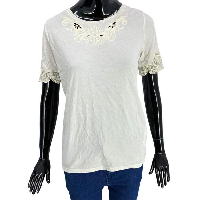 Дамска тениска с украсени ръкави и деколте, ETAM, бяла, размери XS - XXL: ZO_42d35b08-b366-11ed-9a80-4a3f42c5eb17 1