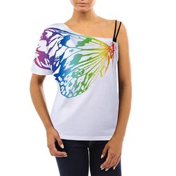 Dámské tričko s motýlem a odhaleným ramenem - 5 barev
