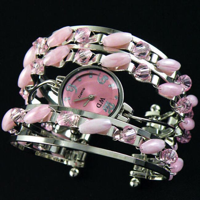 Elegantní dámské hodinky v podobě náramku - růžové 1
