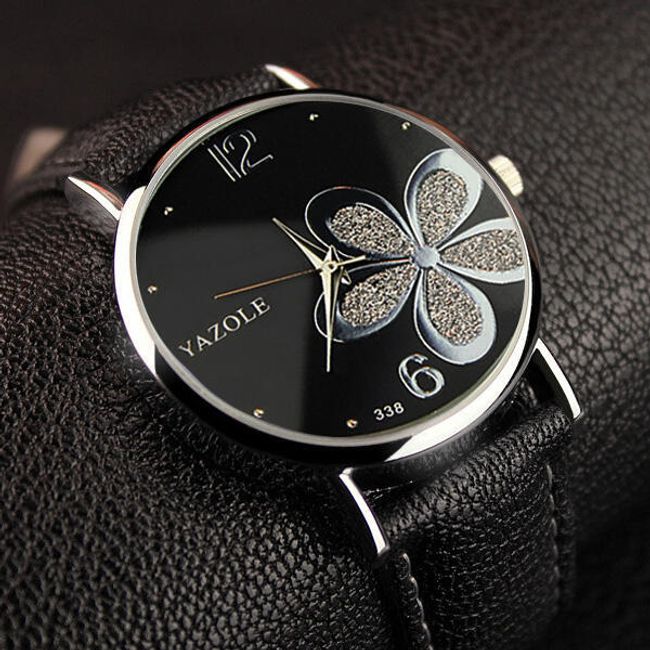 Дамски часовник с мотив на цвете в циферблата 1
