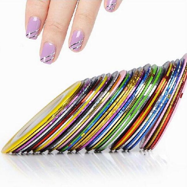 Barevné lepící pásky na nehty v různých barvách - 10 kusů 1