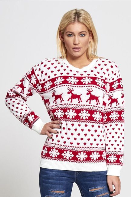 Дамски Коледен пуловер с елени - 2 цвята 1