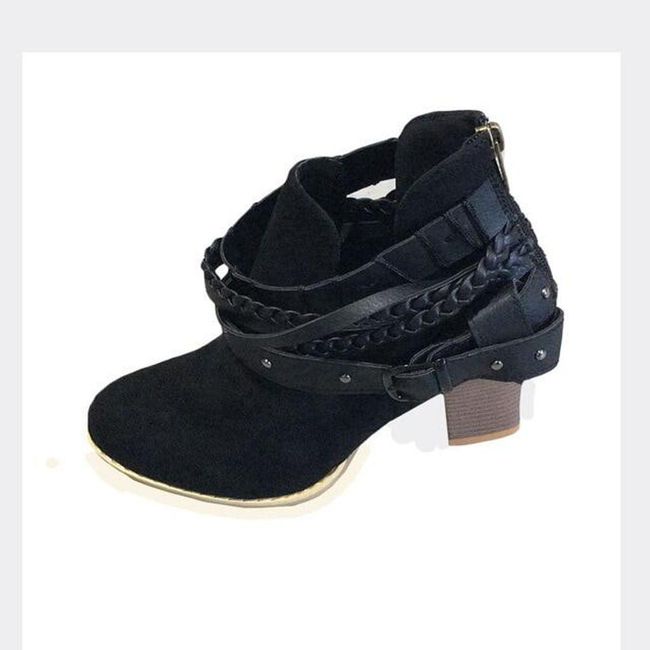 Dámske členkové topánky na podpätku s ozdobnou prackou - 2 farby Black - 37, Veľkosti topánok: ZO_236580-37 1