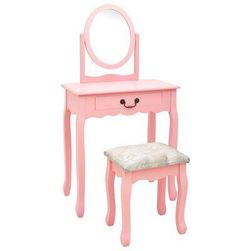 Toaletna mizica s taburejem roza 65x36x128 cm pavlovnia MDF ZO_289331-A