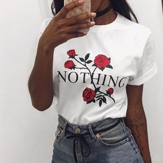 Tričko s potiskem růže a nápisem 1