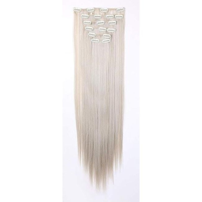 18-częściowy zestaw do przedłużania włosów Clip-In, prosty, 66 cm, srebrny blond ZO_214811 1