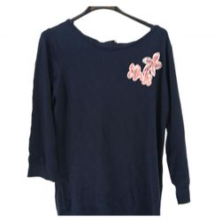 Ženski pulover temno modre barve z rožicami, velikosti XS - XXL: ZO_a48f1c0c-6a63-11ed-b375-0cc47a6c9c84