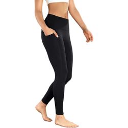 Damskie legginsy do jogi z kieszeniami, czarne, rozmiary XS - XXL: ZO_261837-M