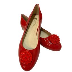 Baleriny damskie z ozdobą - Czerwony, Rozmiary butów: ZO_181329-40