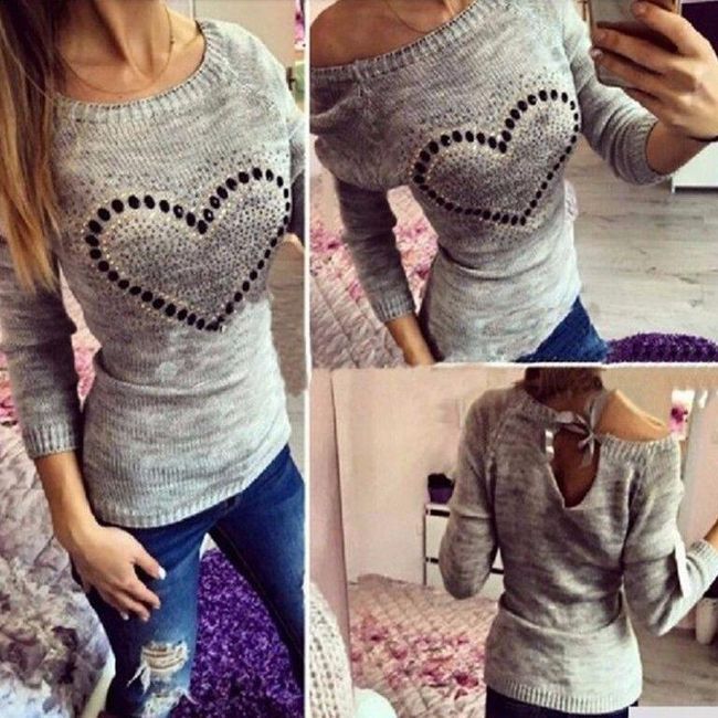 Луксозен трикотажен пуловер със сърце - 4 цвята 1