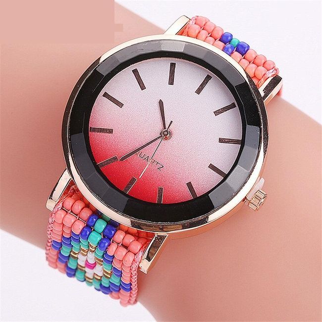 Ombre hodinky s korálkovým remienkom - rôzne farby 1