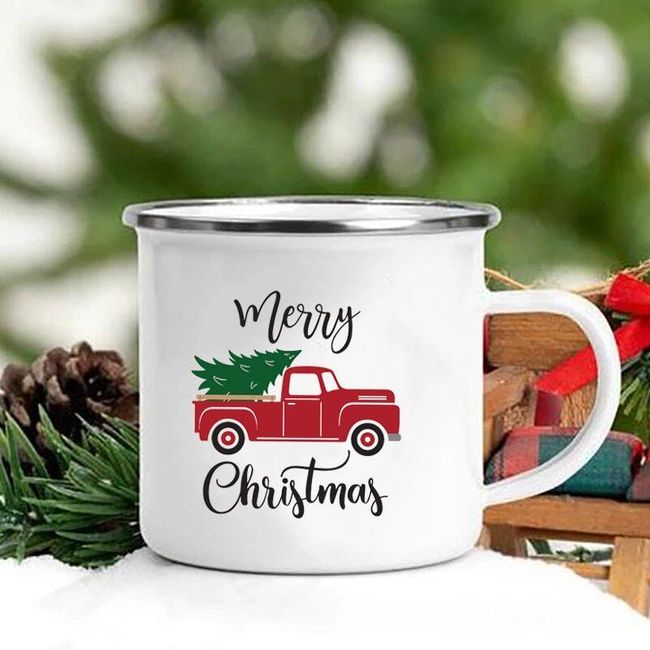 Boldog karácsonyt nyomtatás Kreatív zománc kávé tea bor ital bögre desszert forró kakaó tej csésze torta bögrék fogantyú italok Xmas ajándékok SS_1005003433939746 1