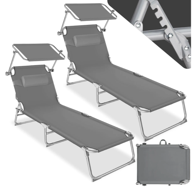 2 Krzesła plażowe 4 pozycyjne z poduszką szary ZO_403414 1