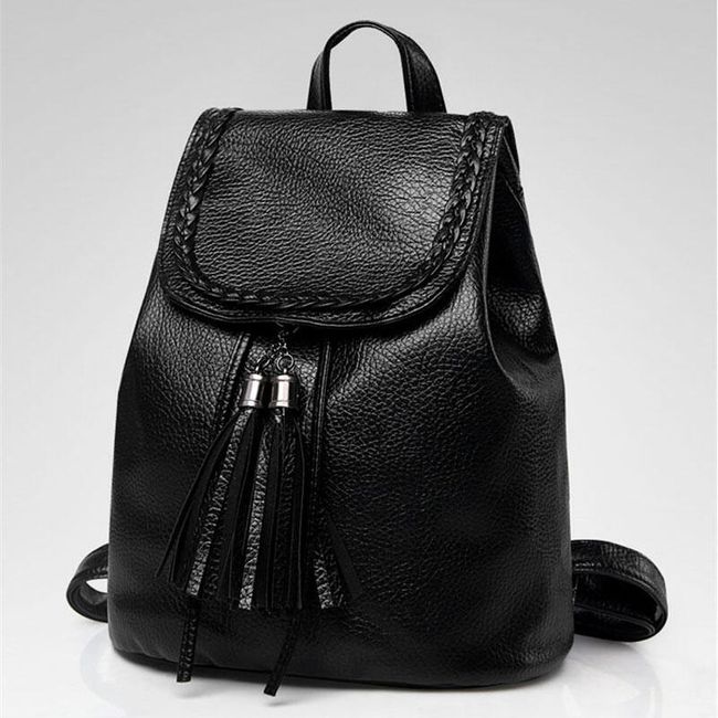 Dámsky batoh so strapcami - čierna farba 1