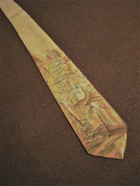 Hedvábná ručně malovaná kravata Uličky v akvarelu 1