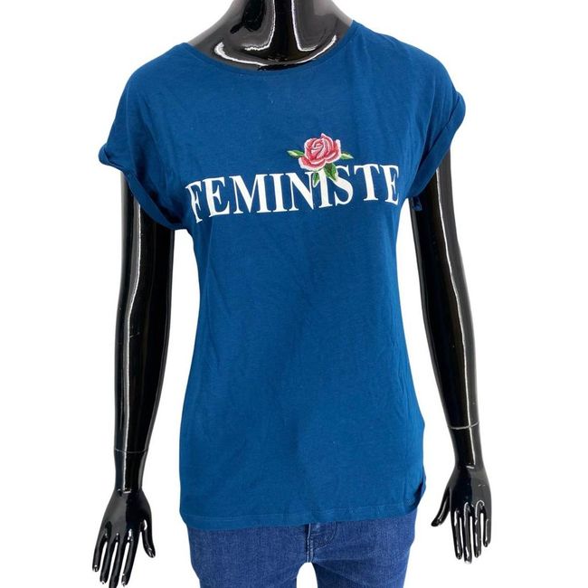 Дамска тениска с къс ръкав, ETAM, тъмно синя, с надпис и бродерия, размери XS - XXL: ZO_b78d6f60-b415-11ed-82e5-8e8950a68e28 1