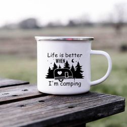 Dobrodružství čeká kempování Hrnky Happy Campers Campfire Cup Smaltované kempinkové hrnky Outdoor Campervan Coffee Handle Mug Camper Van Gift SS_1005003633679119