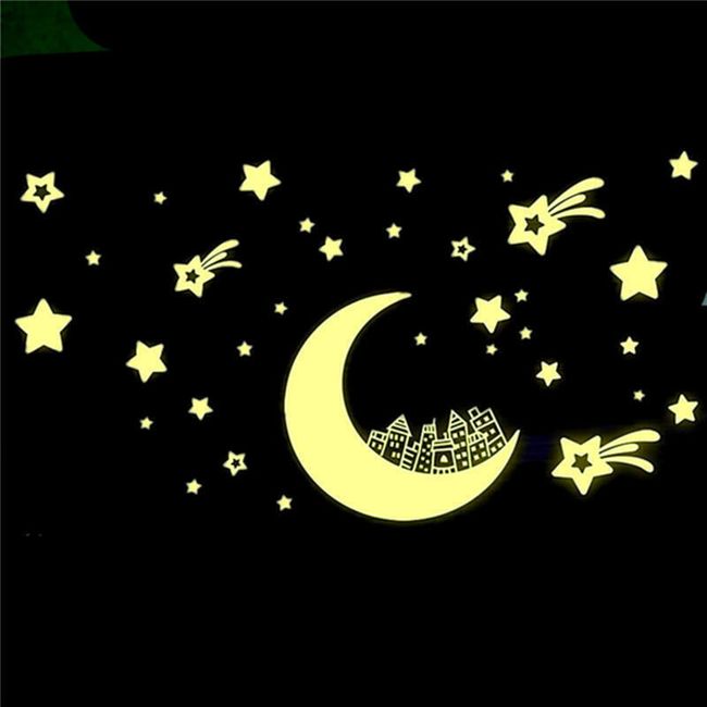 Svetleča nalepka - Luna z zvezdami 1