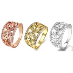 Широк дамски пръстен с цвете и камъни