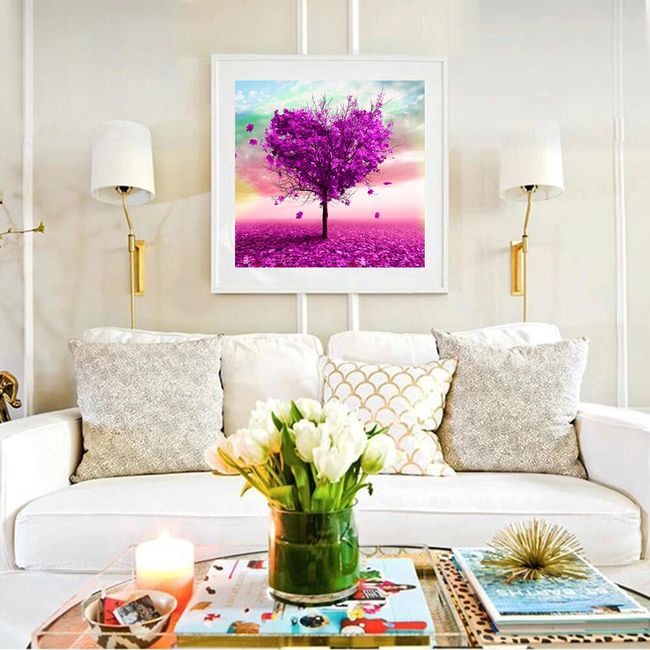 Obraz 5D z kamyczkami - 35 x 35 cm - Drzewo fioletowe - 3 warianty 1