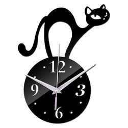Zegar ścienny z akrylu zdobiony kotkiem - 3 kolory