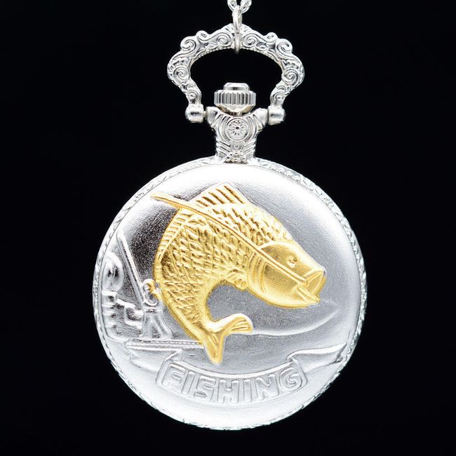 Винтидж джобен часовник за рибари в сребърен цвят 1
