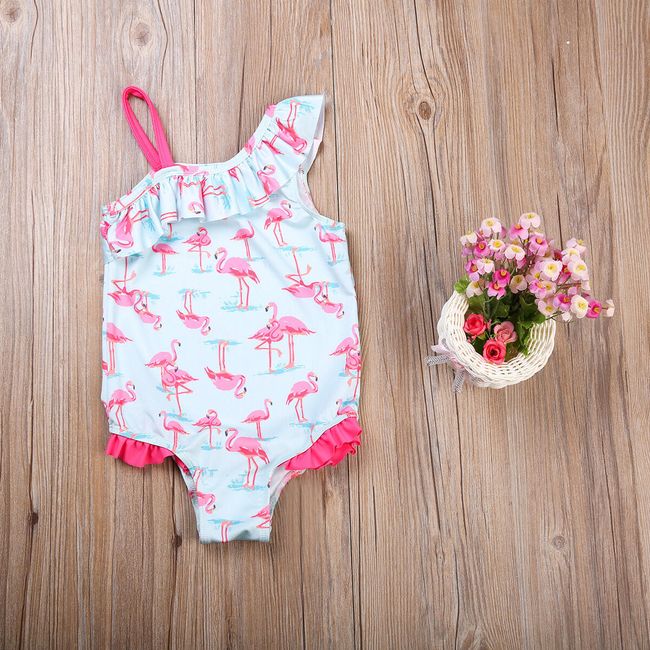 Costum de baie pentru fete cu volane și flamingo - 5 mărimi 1