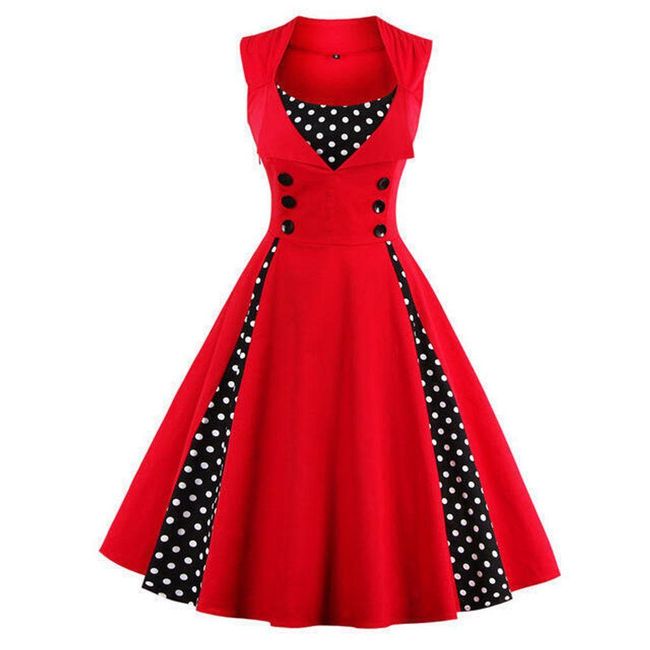 Ретро рокля на точки - микс от цветове Червено - размер 9, Размери XS - XXL: ZO_232743-5XL 1