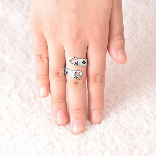 Dámský prsten s motivem tlapek a srdíček - 2 barvy 1