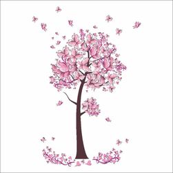 Стикер за стена - розово дърво от пеперуди