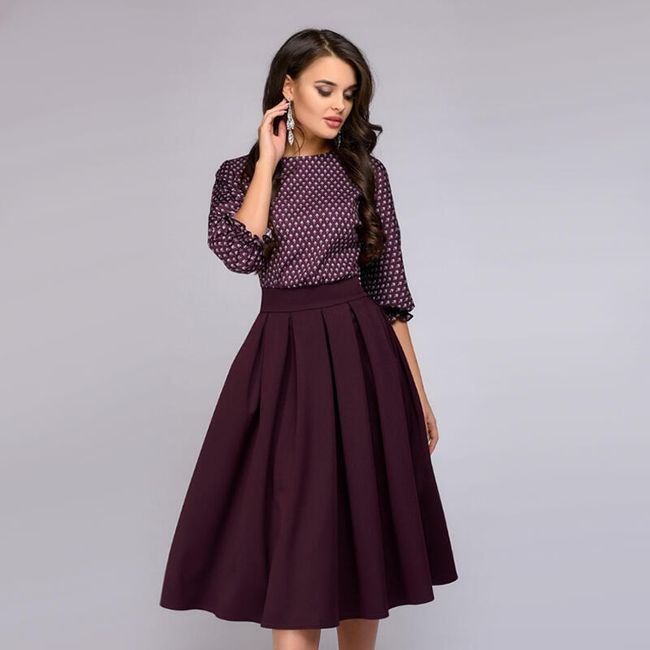 Dámské vintage šaty s tříčtvrtečními rukávy - 2 barvy 1