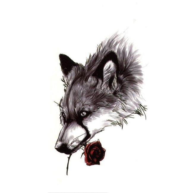 Временна татуировка - вълк с роза 1