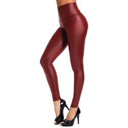 Női magas derekú szintetikus bőr leggings, bordó, XS - XXL méretek: ZO_de00b9dc-c5a7-11ee-924f-2a605b7d1c2f