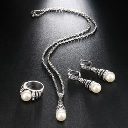 Set de bijuterii cu perlă artificială și pietre prețioase
