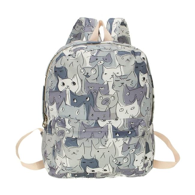 Plátěný batoh s motivem kreslených kočiček - 4 barvy 1