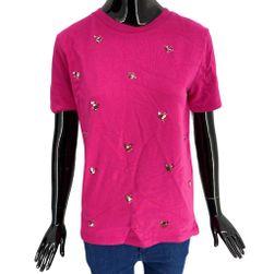 Damska koszulka z krótkim rękawem, ETAM, różowa z cekinowymi serduszkami, rozmiary XS - XXL: ZO_e89d841a-b42d-11ed-b334-4a3f42c5eb17
