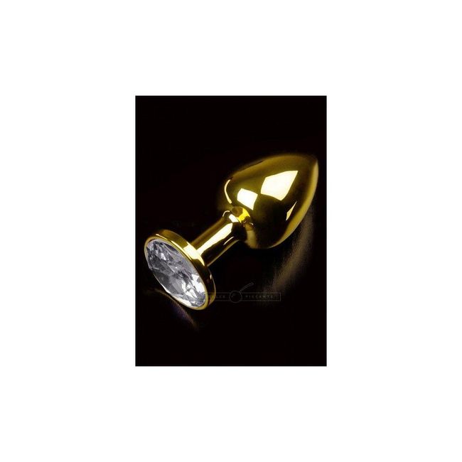 Kovový análny kolík zlatej farby s čírym kameňom ZO_254521 1