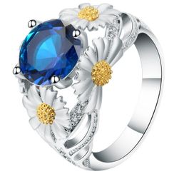 Dámský prsten s velkým kamínkem a květinami - 5 barev