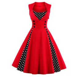 Ретро рокля на точки - микс от цветове Червено - размер 9, Размери XS - XXL: ZO_232743-5XL