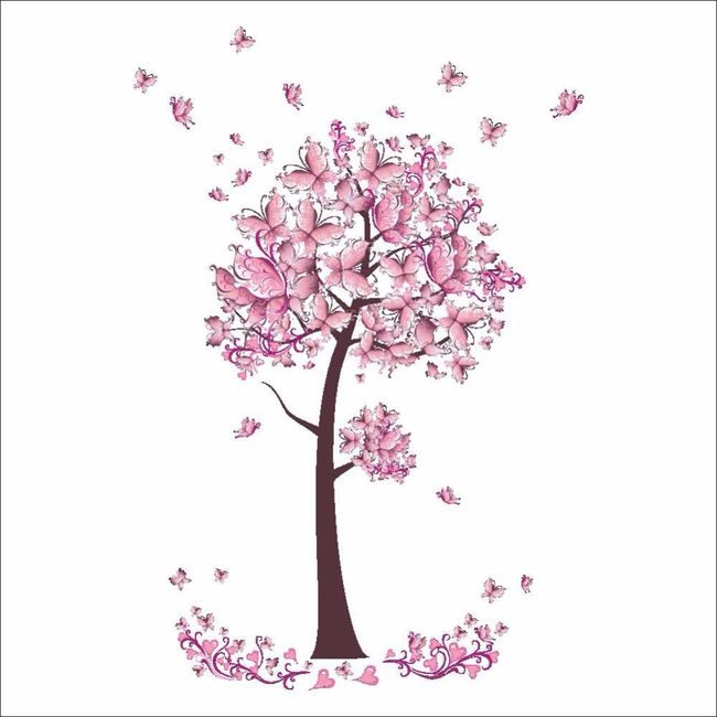 Nálepka na stenu - ružový strom motýľov 1