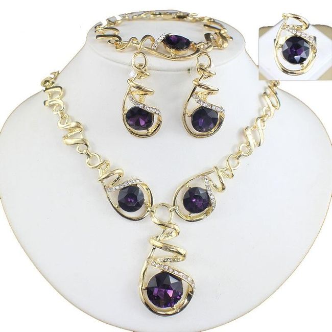 Súprava špirálovitých šperkov s fialovým kamienkom 1