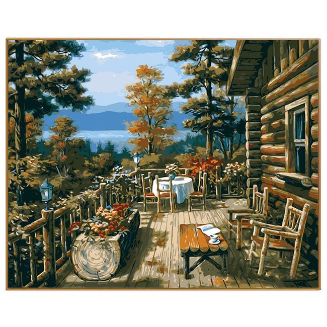 DIY obraz według numerów - leśna chata 1